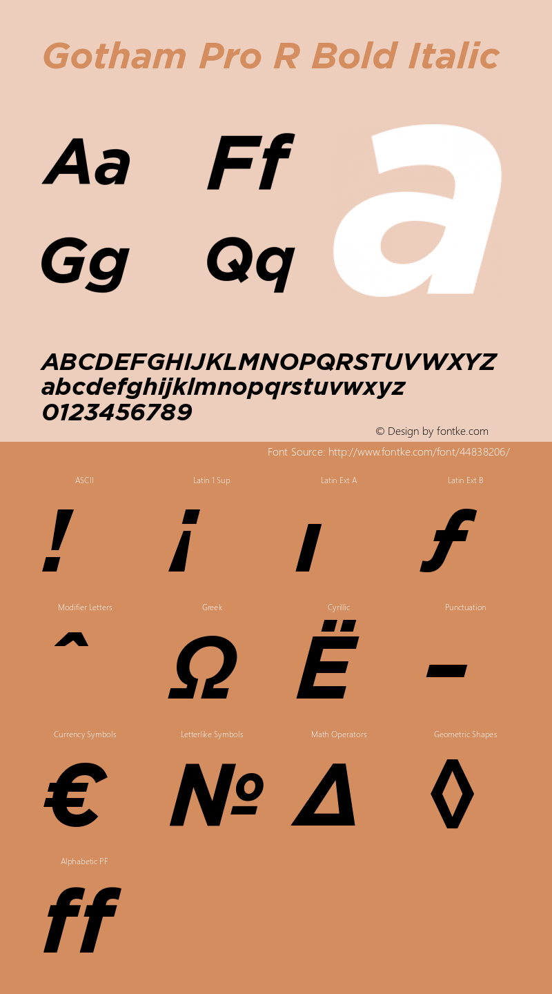 GothamProRBoldItalic Version 001.000 Font Sample