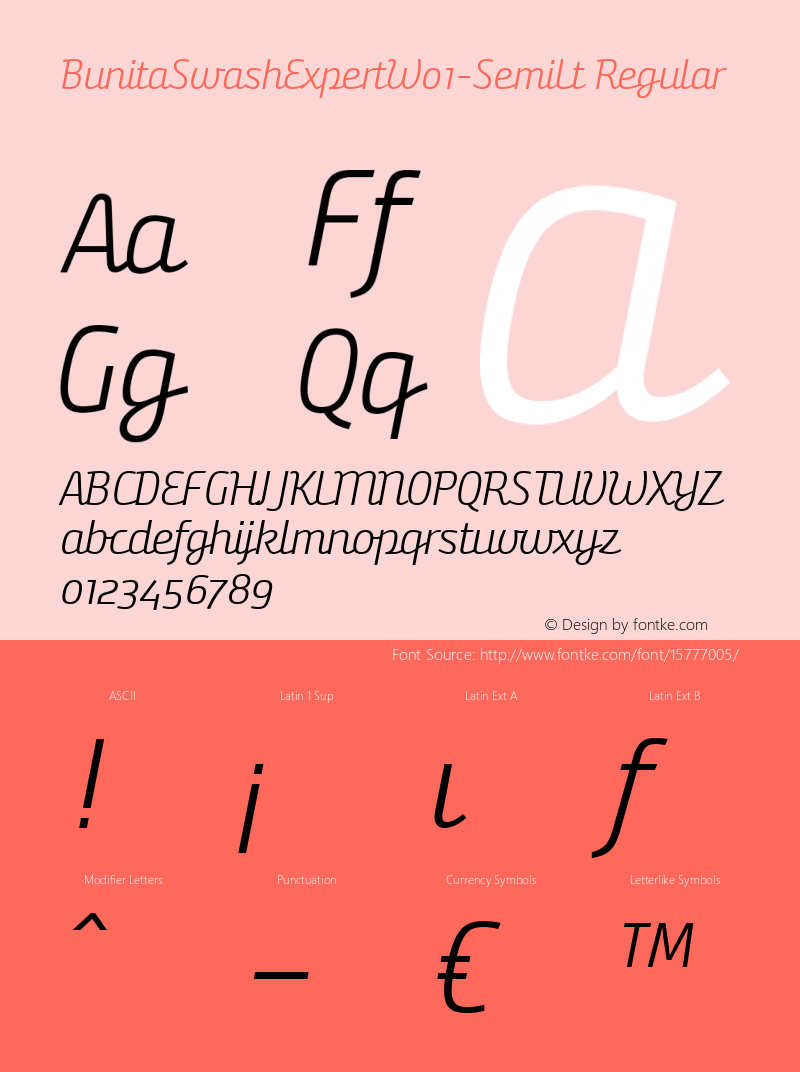 BunitaSwashExpertW01-SemiLt Regular Version 1.141 Font Sample