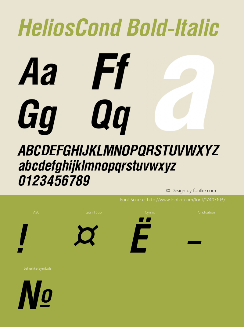 HeliosCond Bold-Italic Version 004.001 Font Sample