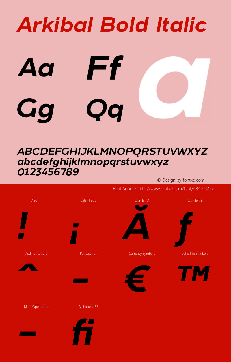 Arkibal-Bold Italic Version 1.000 Font Sample