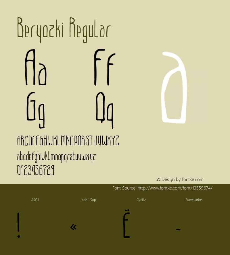 Beryozki Regular Version 1.000 Font Sample