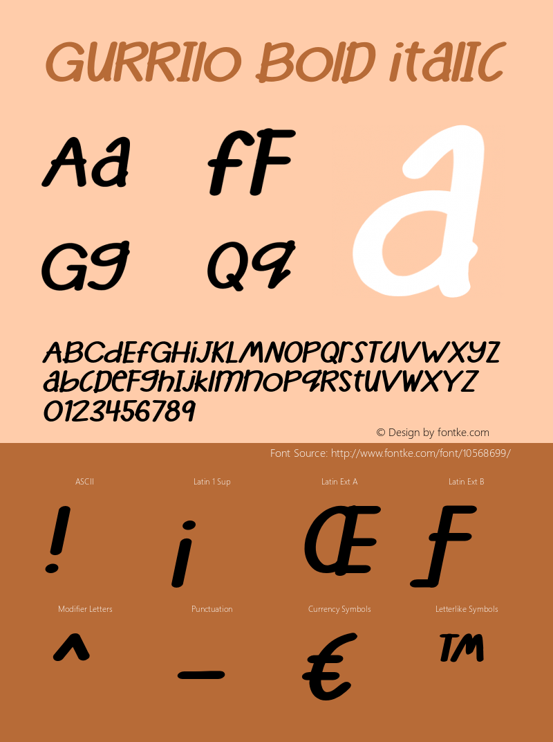 Gurrilo Bold Italic Version 1.000 Font Sample