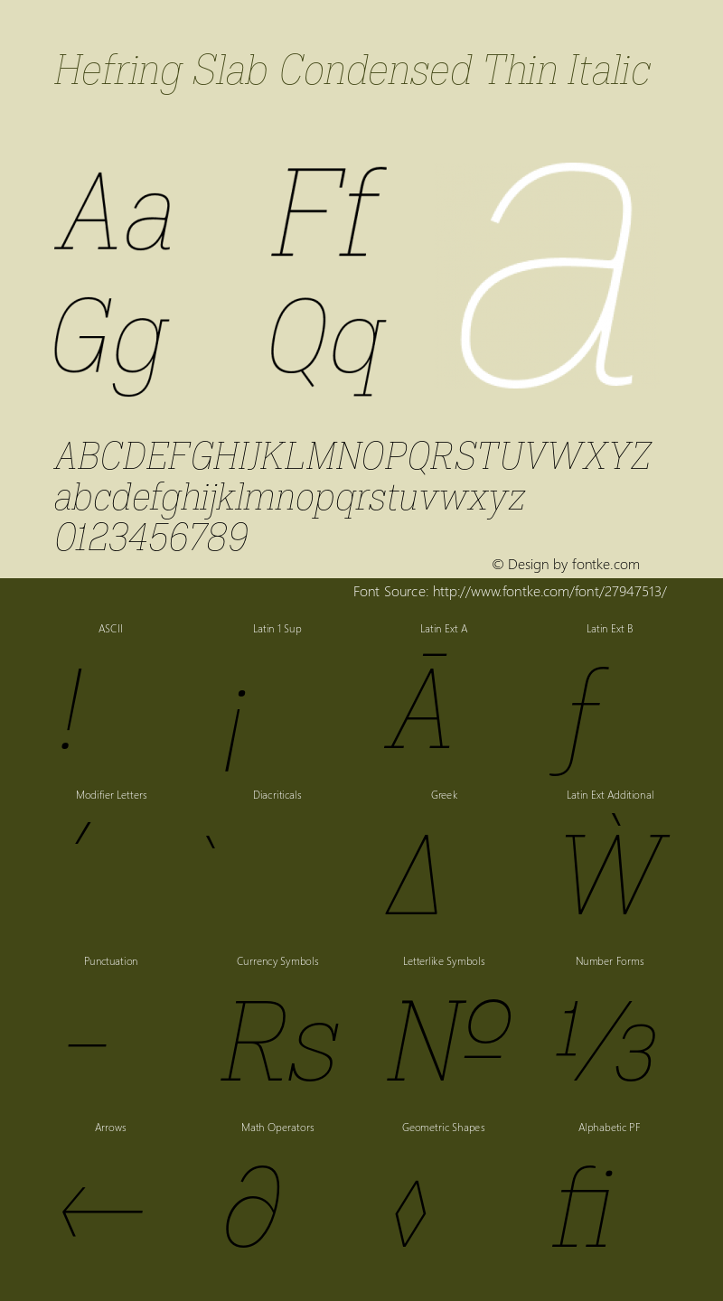 HefringSlab-CondensedThinItalic Version 1.000 Font Sample