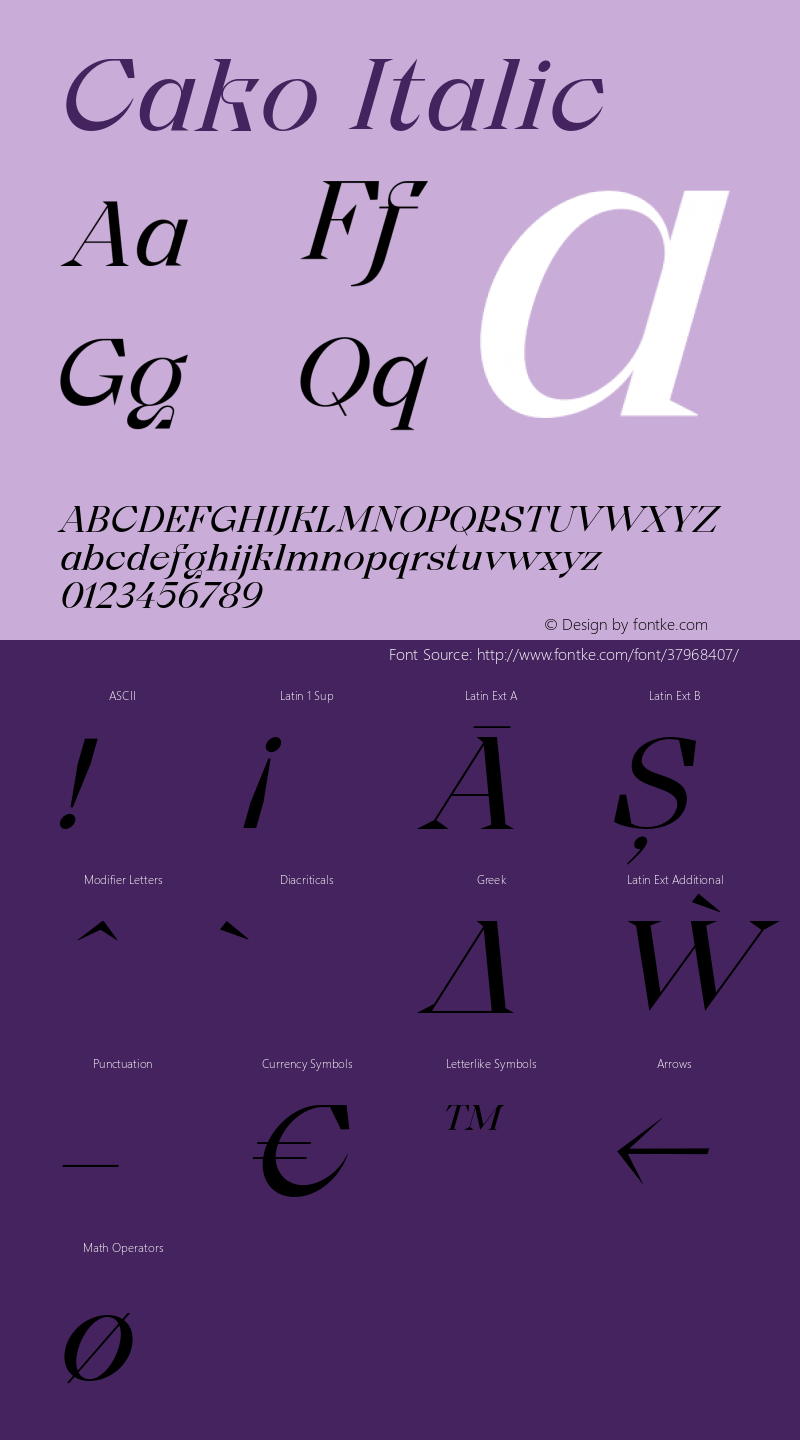 Cako Regular Italic Version 1.000;PS 001.000;hotconv 1.0.88;makeotf.lib2.5.64775 Font Sample