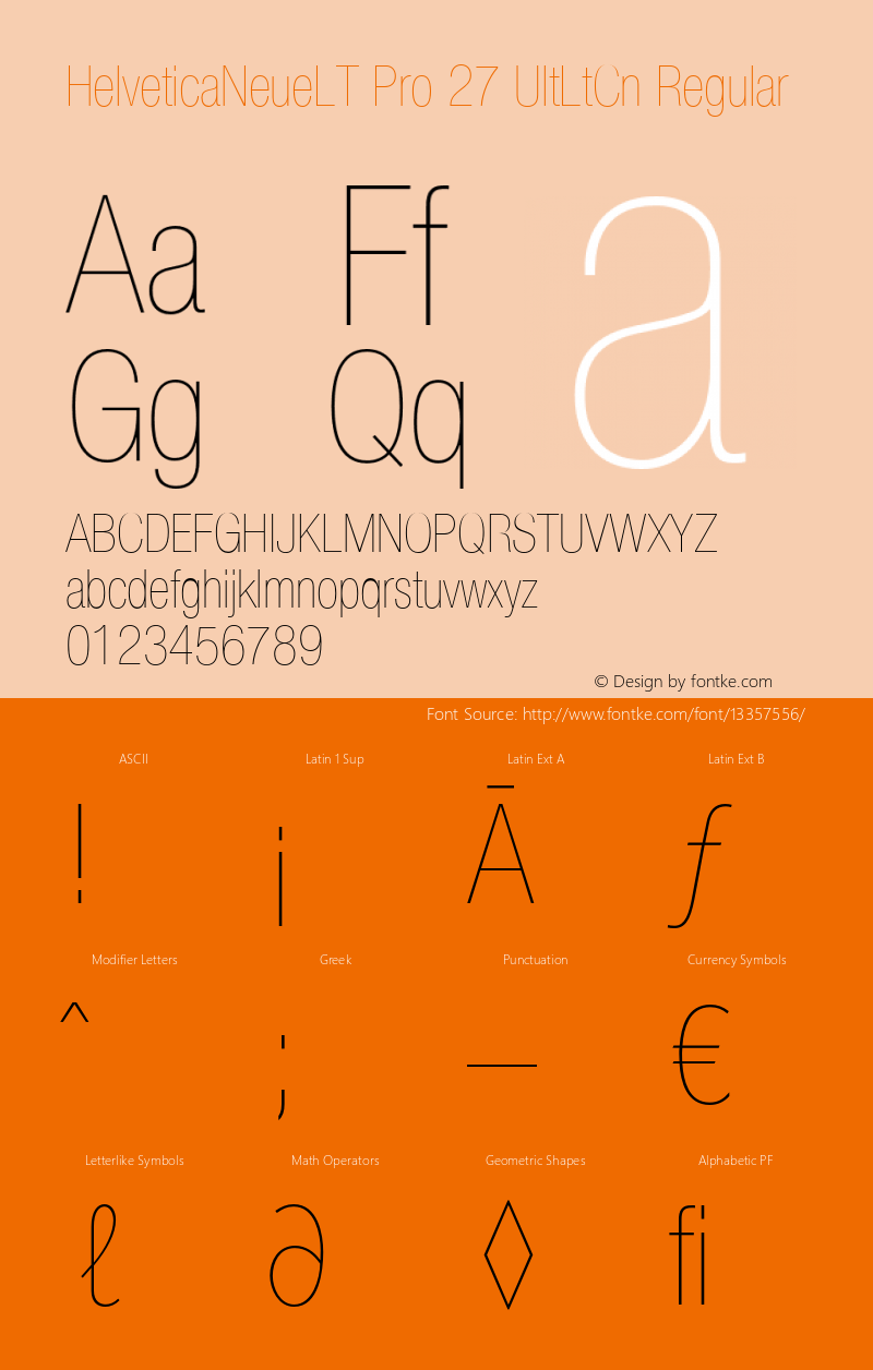 HelveticaNeueLT Pro 27 UltLtCn Regular Version 1.000;PS 001.000;Core 1.0.38 Font Sample