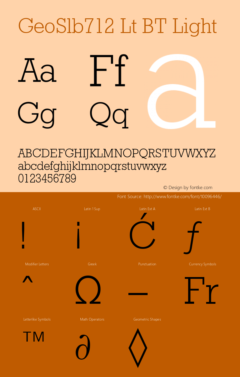 GeoSlb712 Lt BT Light Version 2.001 mfgpctt 4.4 Font Sample