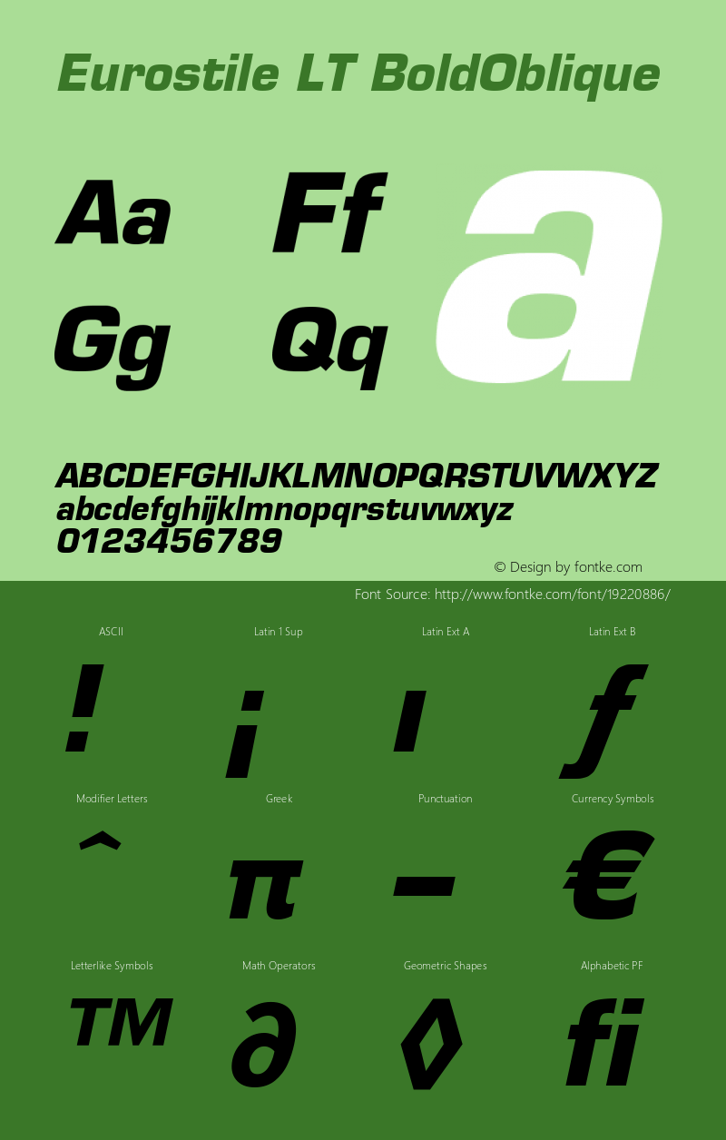 Eurostile LT Bold Oblique Version 006.000 Font Sample