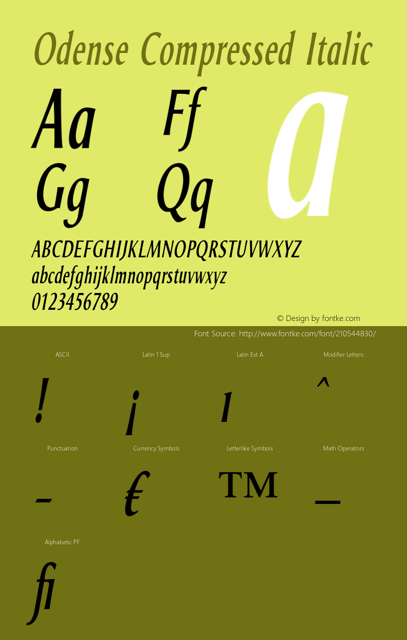 Odense Compressed Italic Version 1.00图片样张