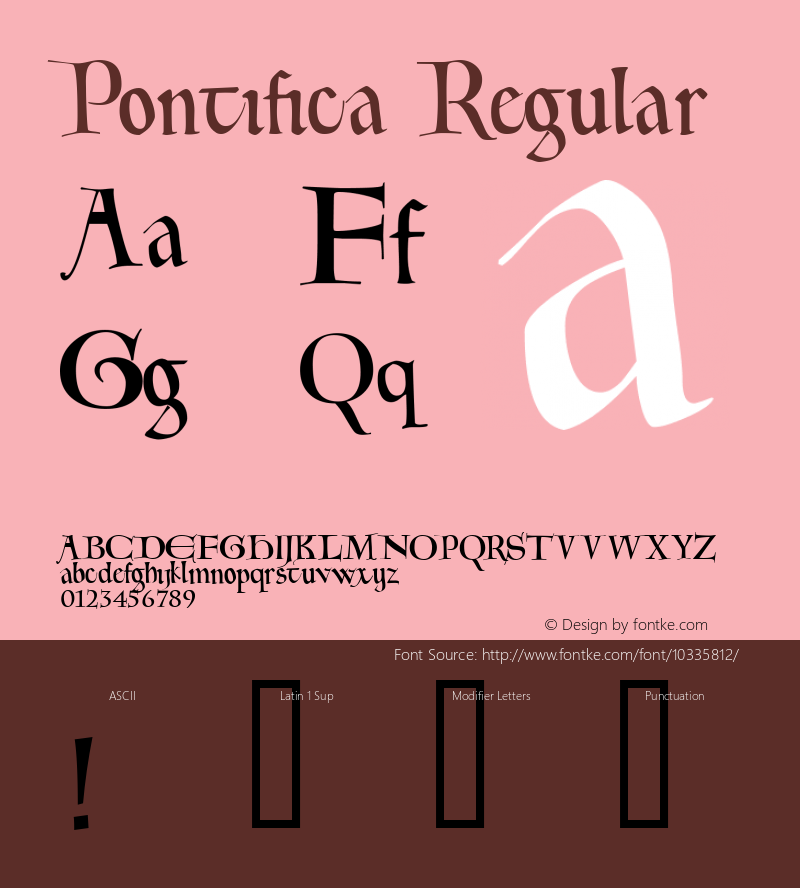 Pontifica Regular Altsys Fontographer 4.0.3 3/9/00 Font Sample