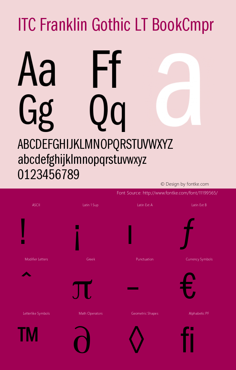 ITC Franklin Gothic LT BookCmpr Version 006.000 Font Sample