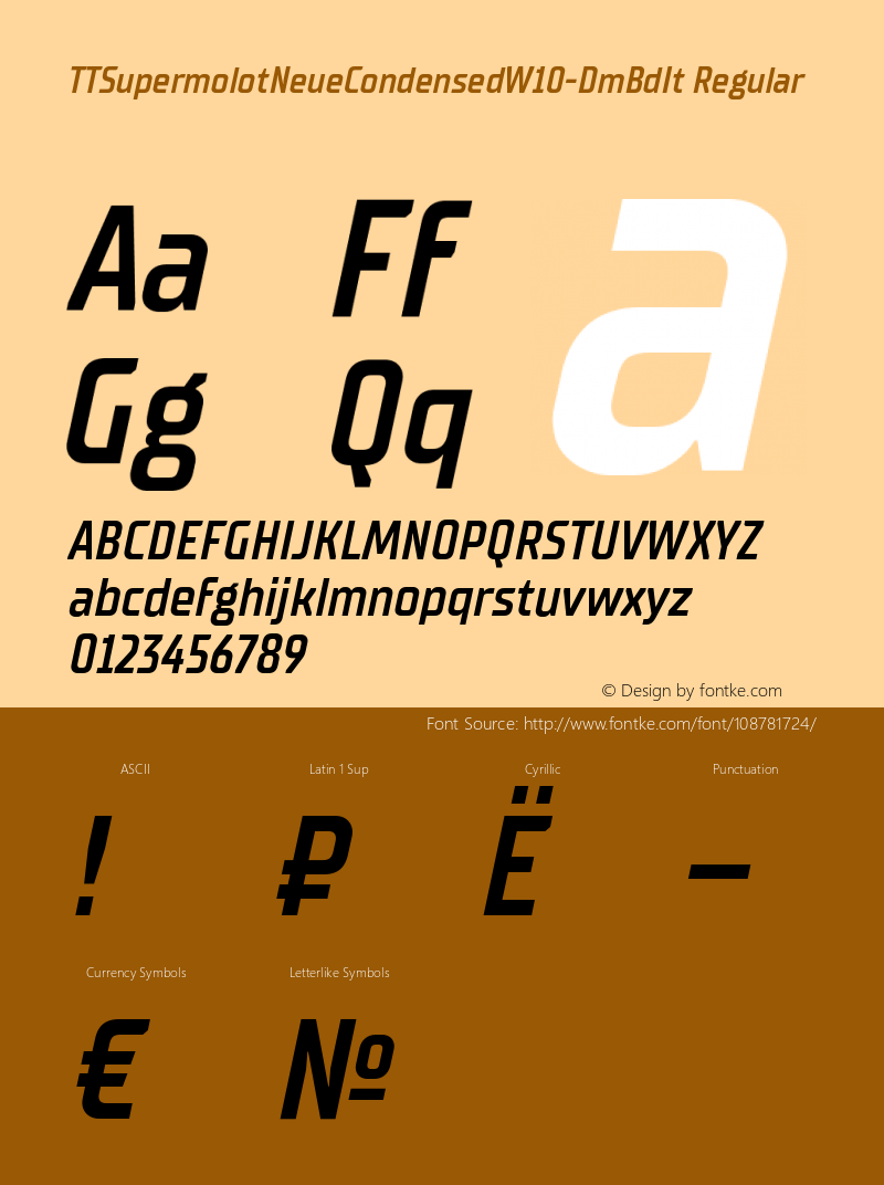 TTSupermolotNeueCondensedW10DmBdIt Version 1.00 Font Sample