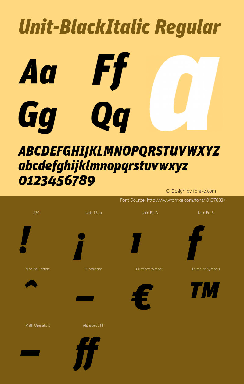 Unit-BlackItalic Regular Version 4.460 2004 Font Sample