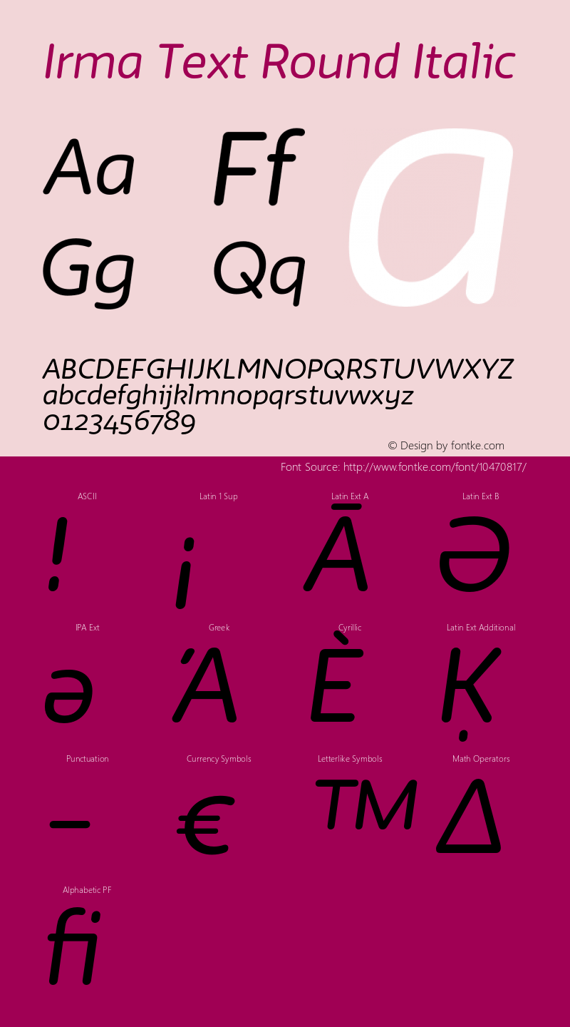 Irma Text Round Italic Version 1.000 Font Sample