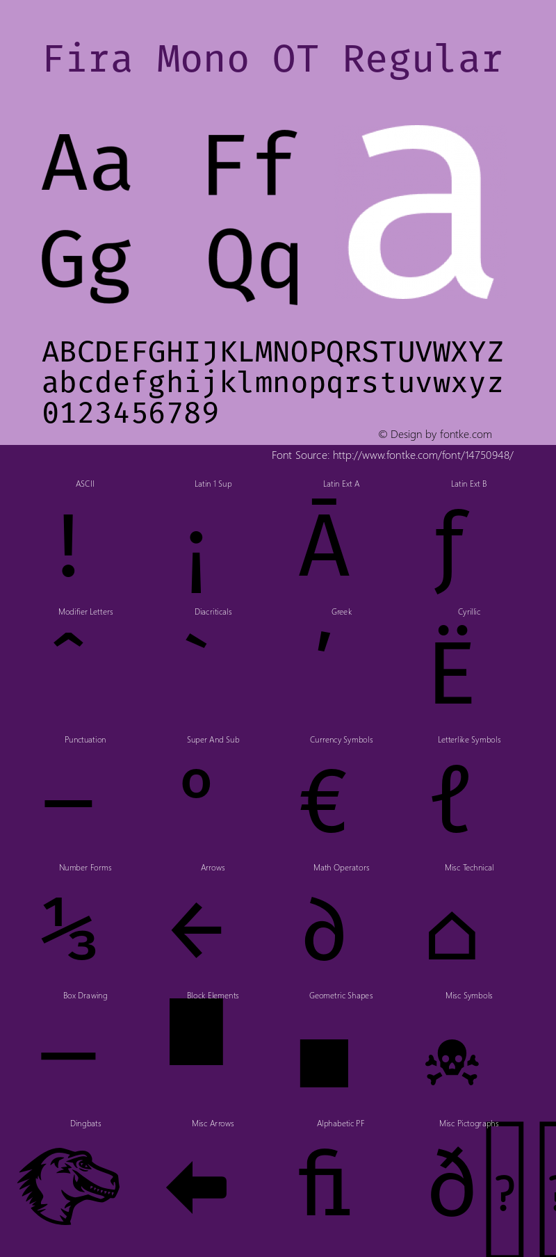 Fira Mono OT Regular Version 2.001 Font Sample