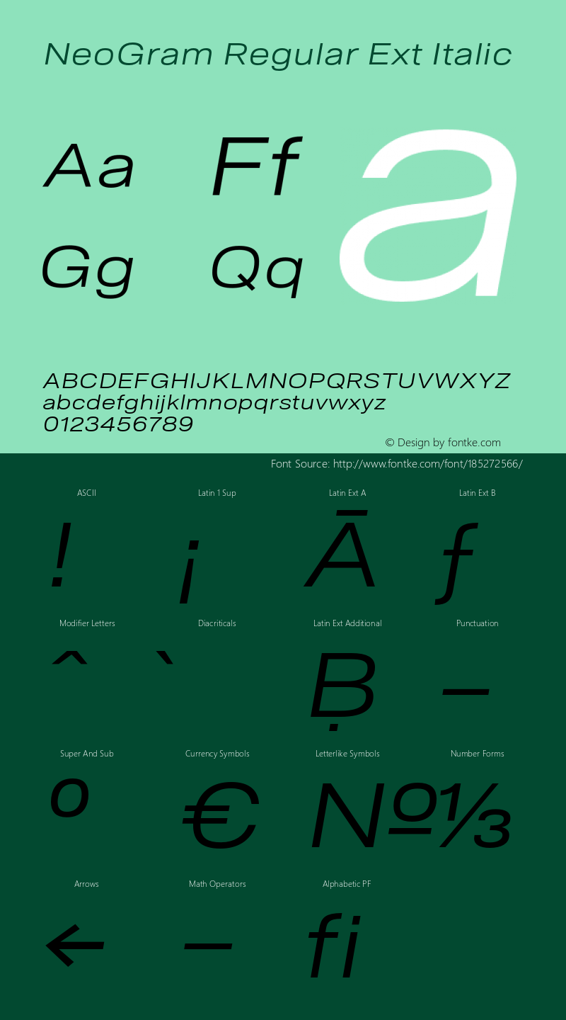 NeoGram Regular Ext Italic Version 2.000 July 2021图片样张