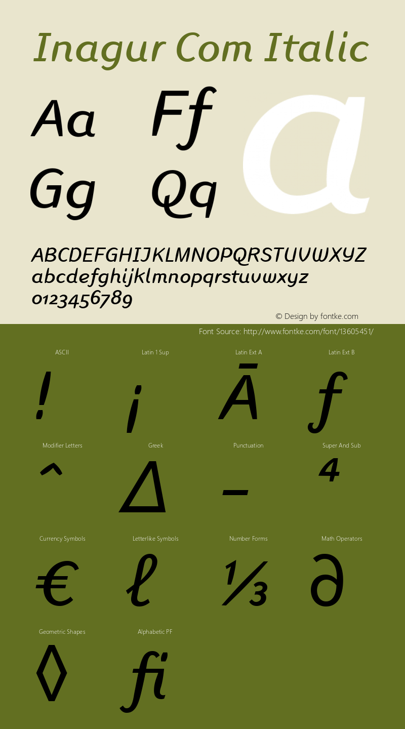 Inagur Com Italic Version 1.40 Font Sample