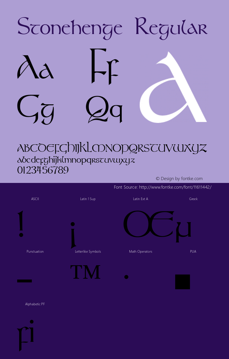 Stonehenge Regular Altsys Fontographer 3.5  7/15/93 Font Sample