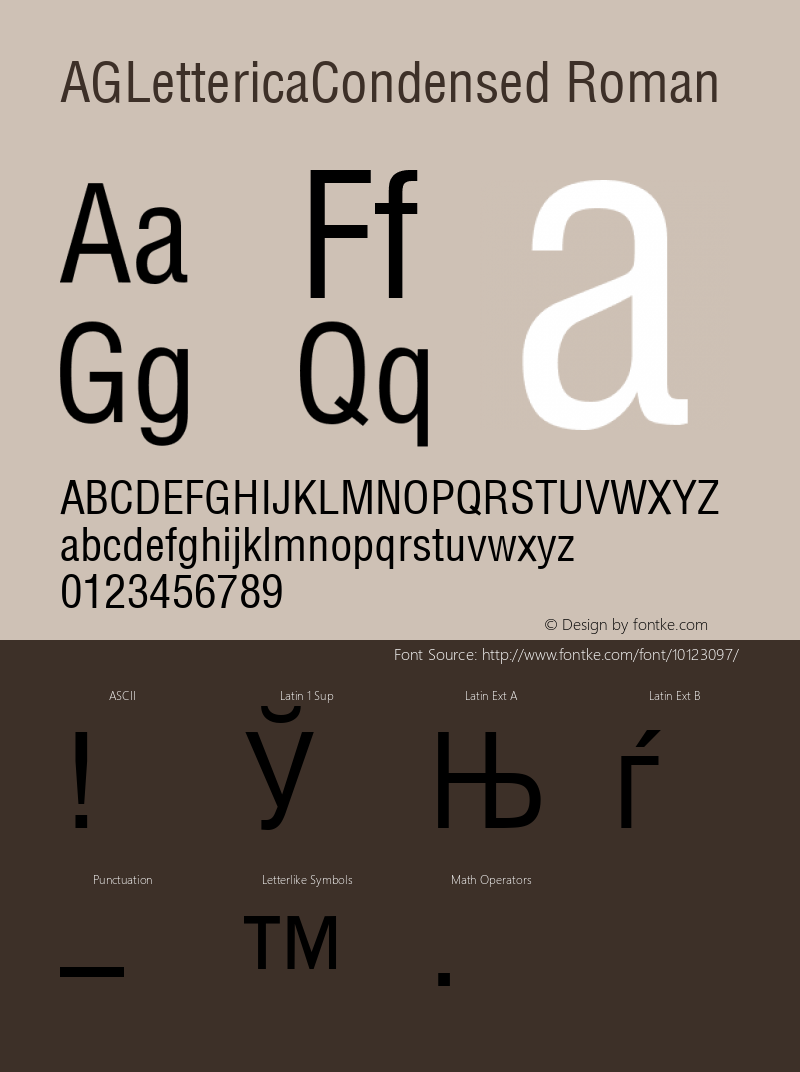 AGLettericaCondensed Roman 1.0 Thu Mar 24 21:17:55 1994 Font Sample