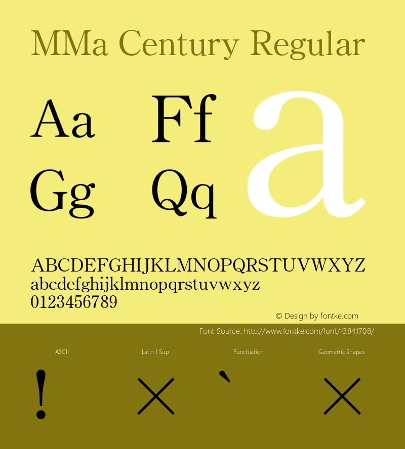 MMa Century Regular Version 3.100;PS 001.000;hotconv 1.0.38;makeotf.lib1.6.5960 Font Sample