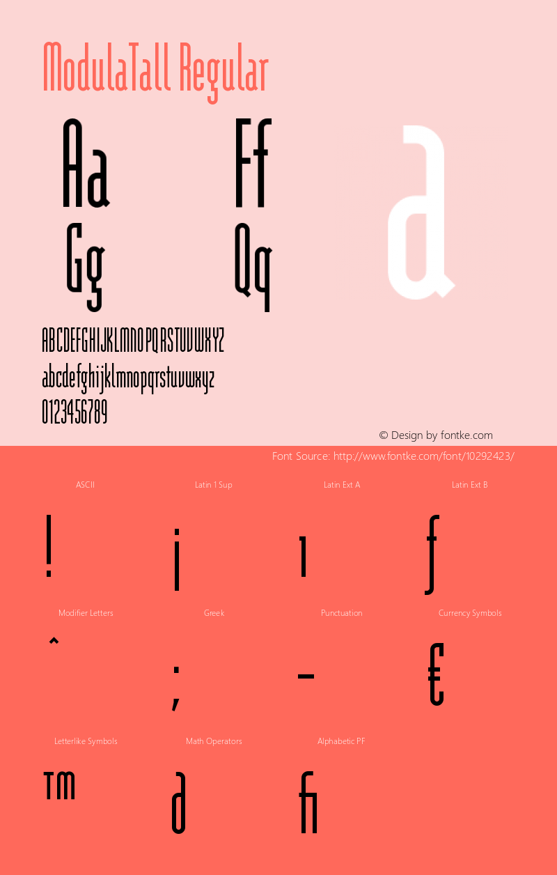 ModulaTall Regular Version 1.0; release Font Sample