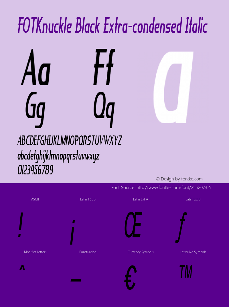 FOTKnuckleBlack-ExtraCondItalic Version 1.000 Font Sample