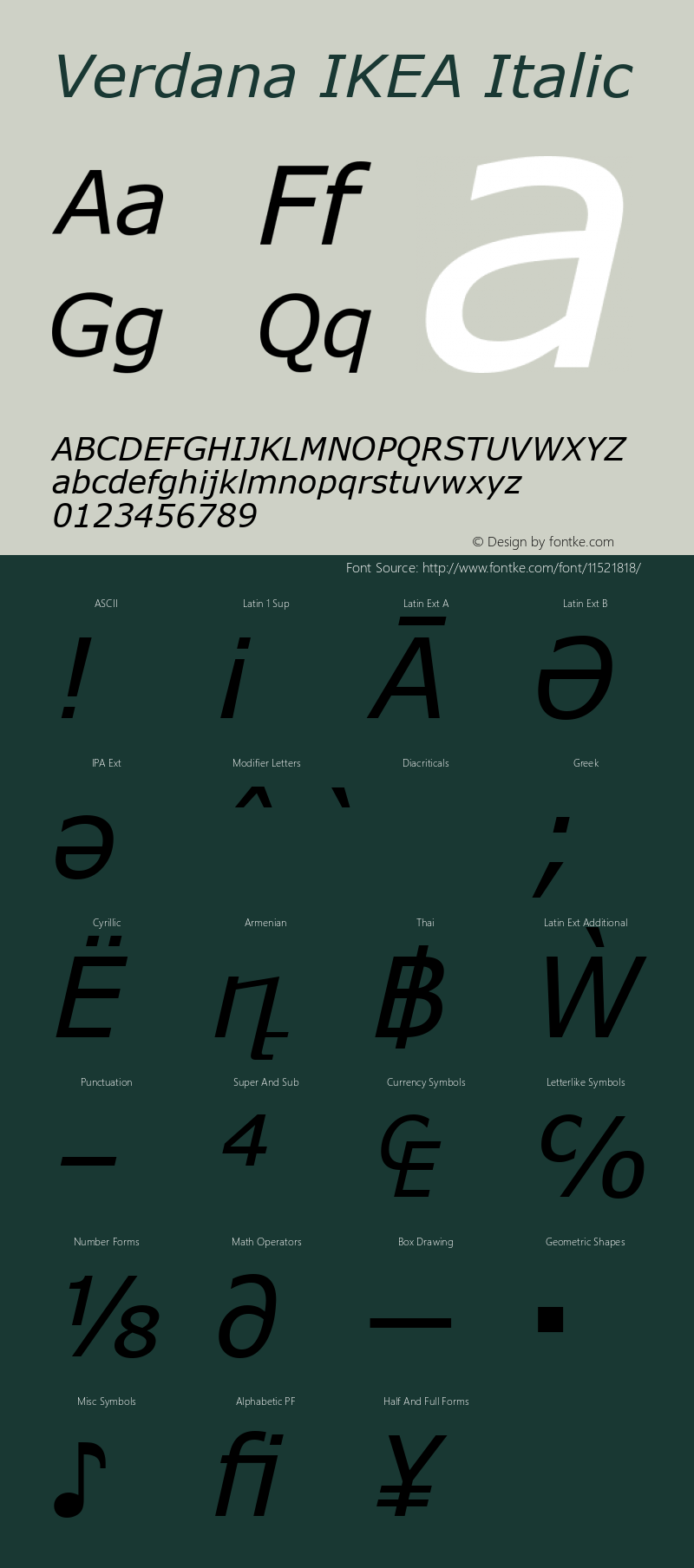 Verdana IKEA Italic Version 5.00 Font Sample