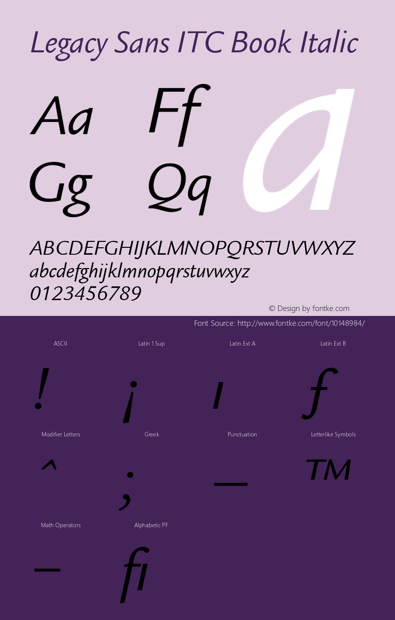 Legacy Sans ITC Book Italic Version 001.005 Font Sample