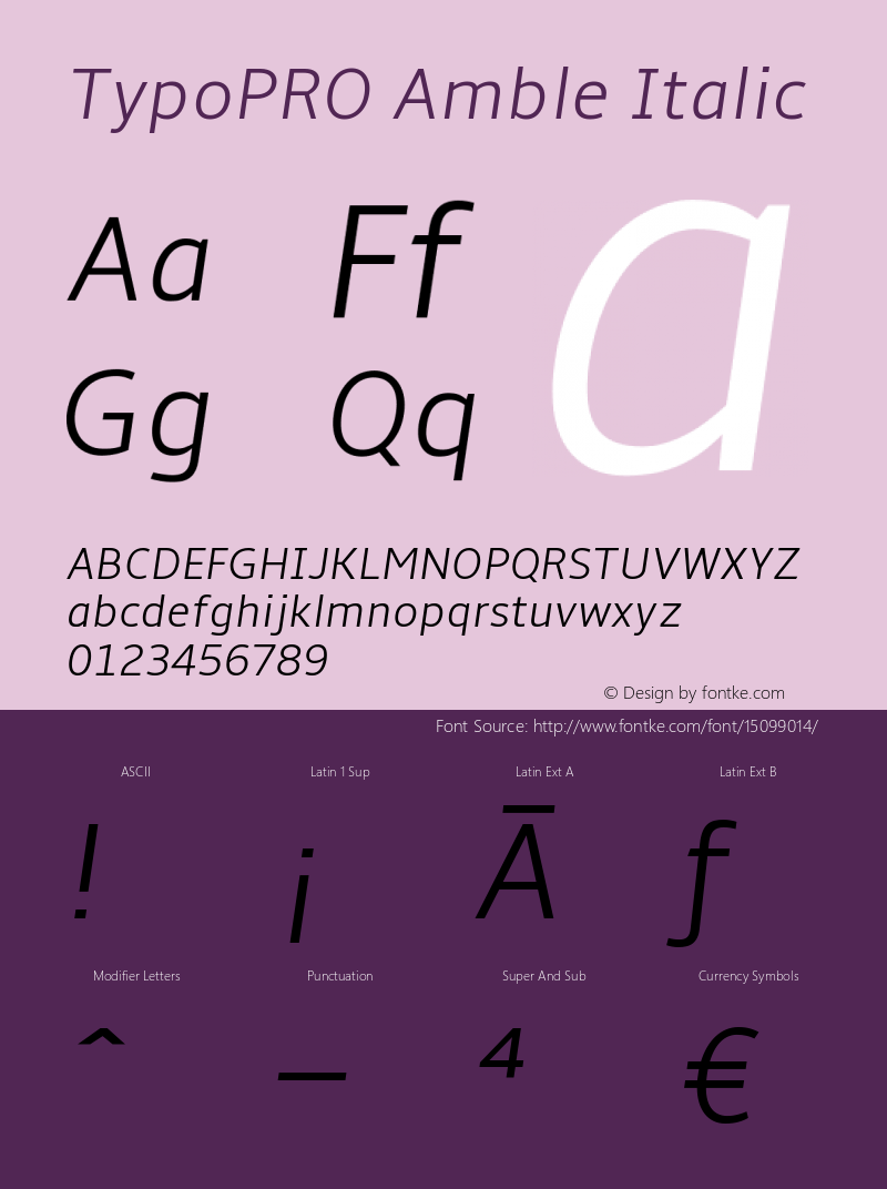 TypoPRO Amble Italic Version 1.00000; 2009 Font Sample