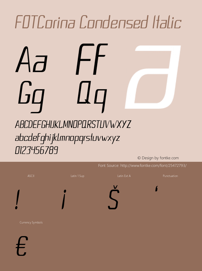 FOTCorina-CondensedItalic Version 1.000 Font Sample