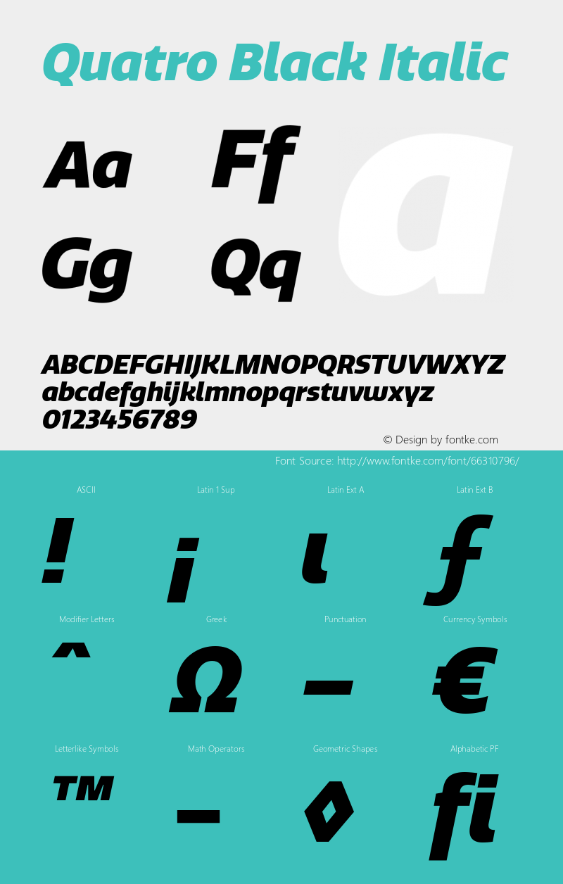 Quatro-BlackItalic Version 1.30 Font Sample