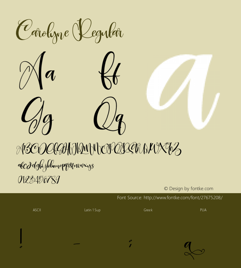 Carolyne Version 1.00;November 27, 2018;FontCreator 11.5.0.2422 64-bit Font Sample