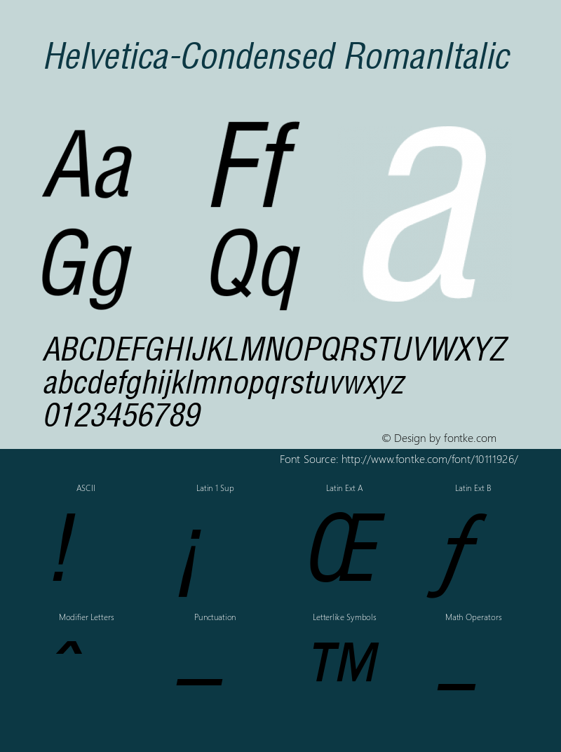 Helvetica-Condensed RomanItalic Version 1.00 Font Sample