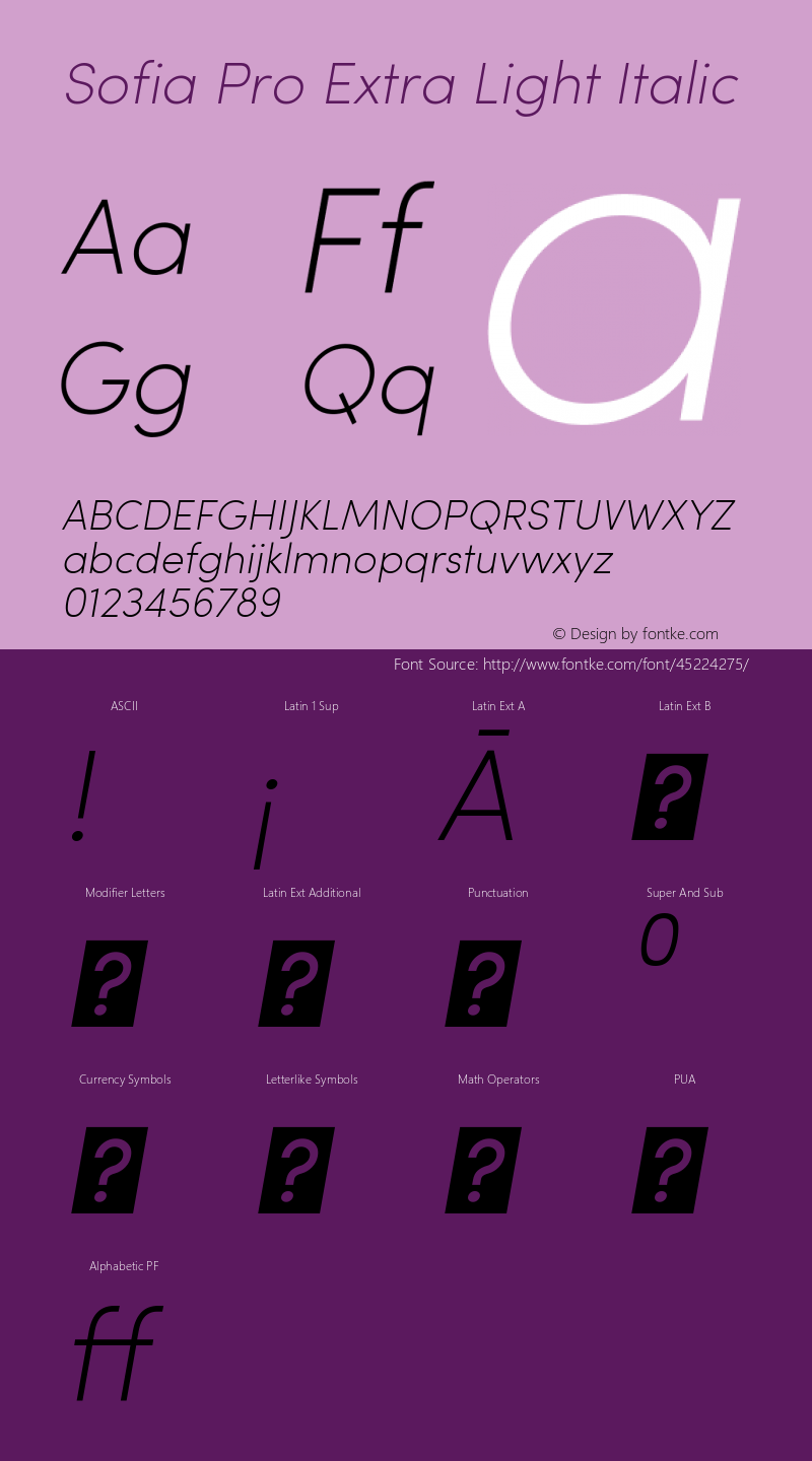 Sofia Pro ExtraLight Italic Version 2.000 Font Sample