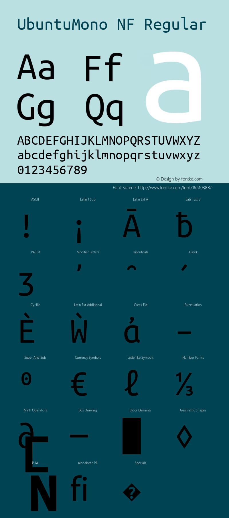 UbuntuMono NF Regular Version 0.80 Font Sample