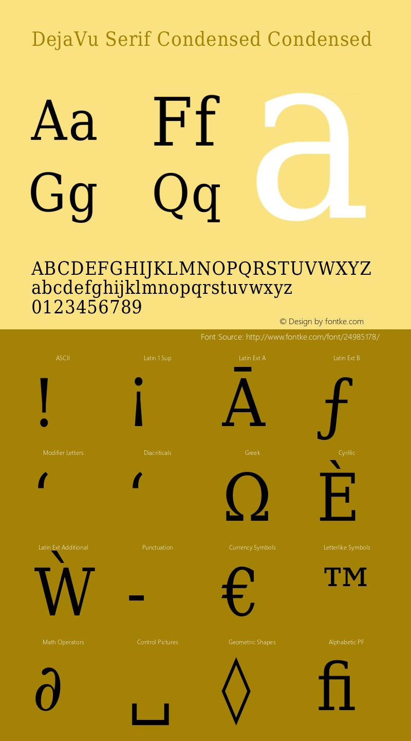 DejaVu Serif Condensed Version 1.11 Font Sample