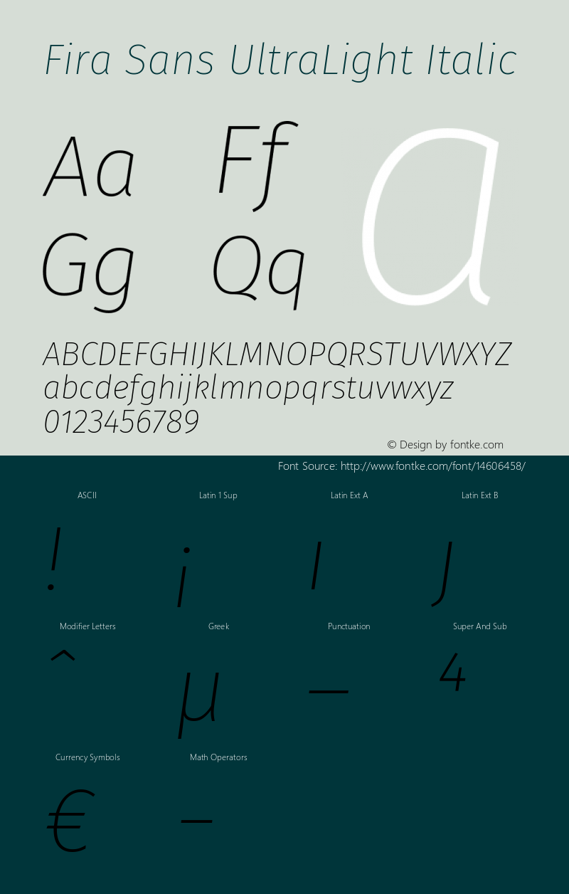 Fira Sans UltraLight Italic Version 3.111 Font Sample