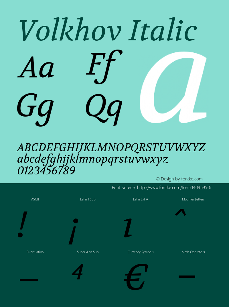 Volkhov Italic Version 1.010 Font Sample