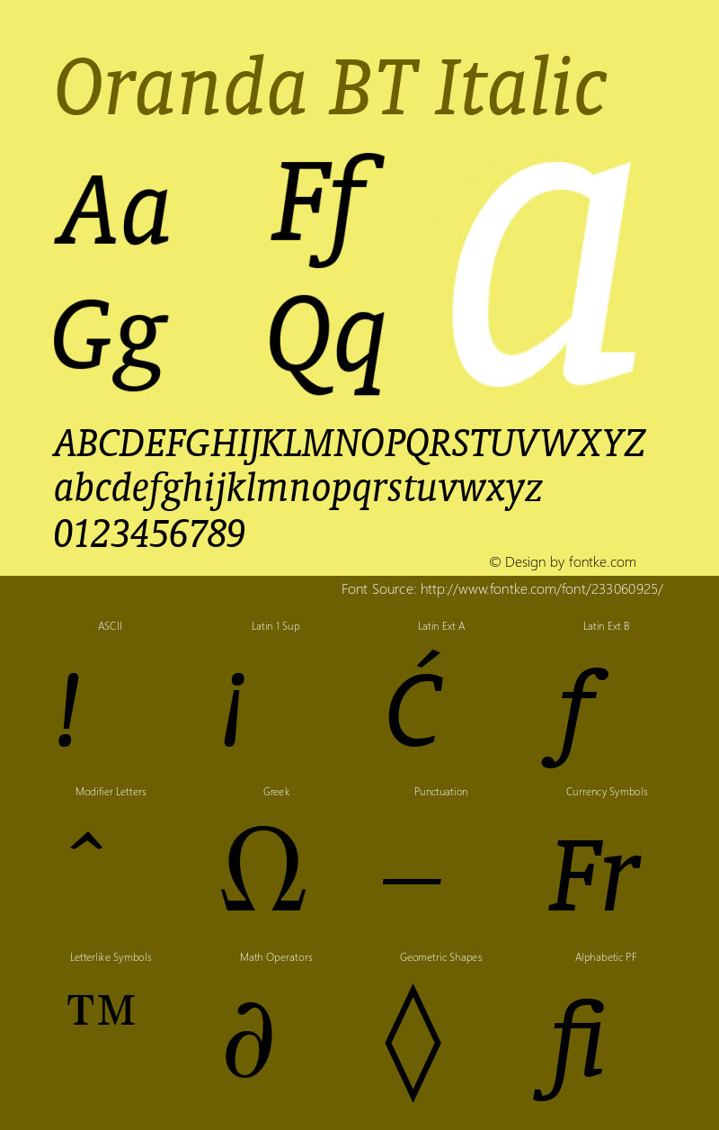 Oranda BT Italic Version 1.01 emb4-OT图片样张