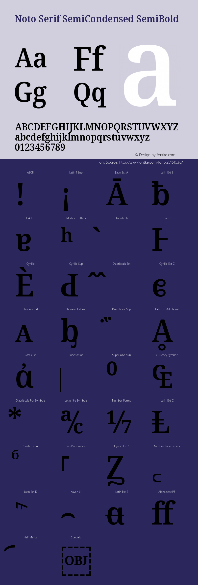 Noto Serif SemiCondensed SemiBold Version 2.000 Font Sample