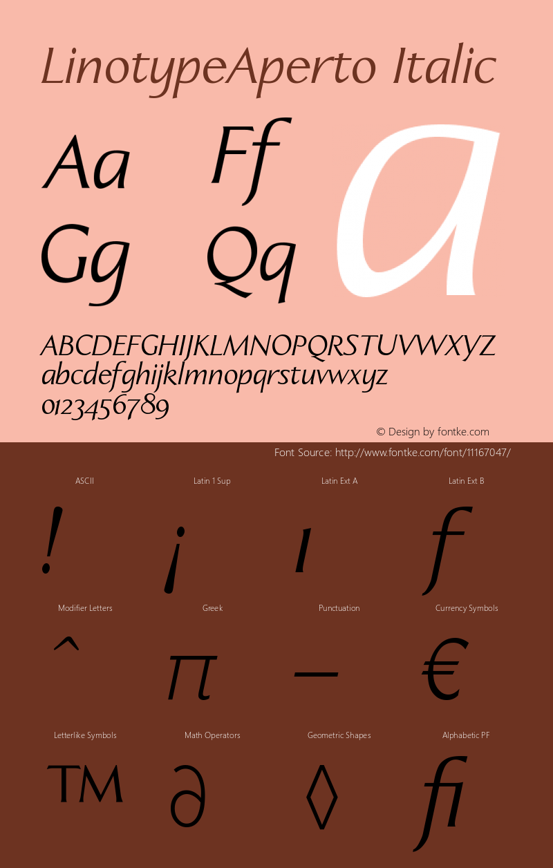 LinotypeAperto Italic Version 005.000 Font Sample