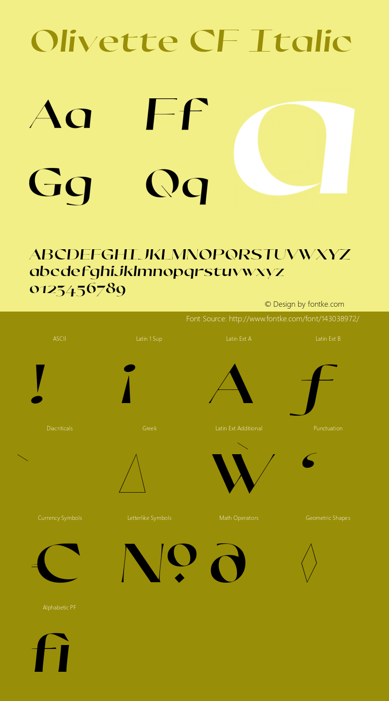 Olivette CF Regular Italic Version 1.000 Font Sample
