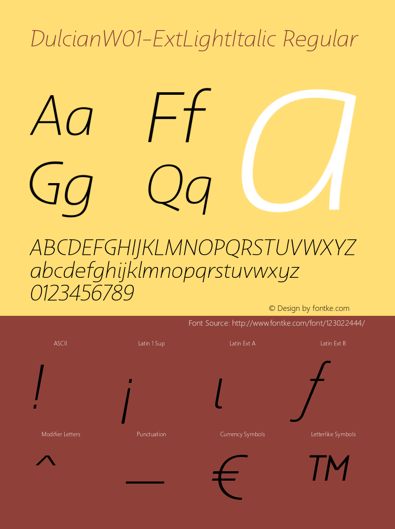 Dulcian W01 Ext Light Italic Version 1.00 Font Sample