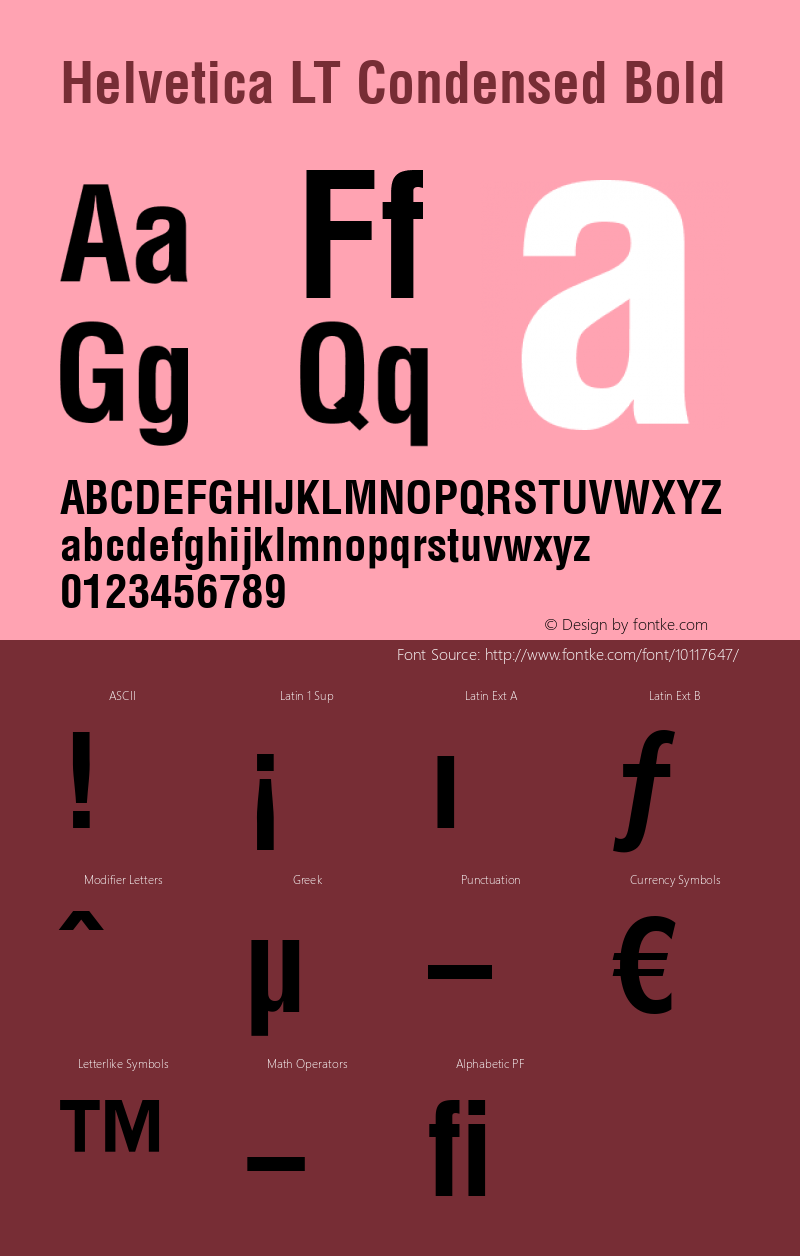 Helvetica LT Condensed Bold Version 6.1; 2002 Font Sample