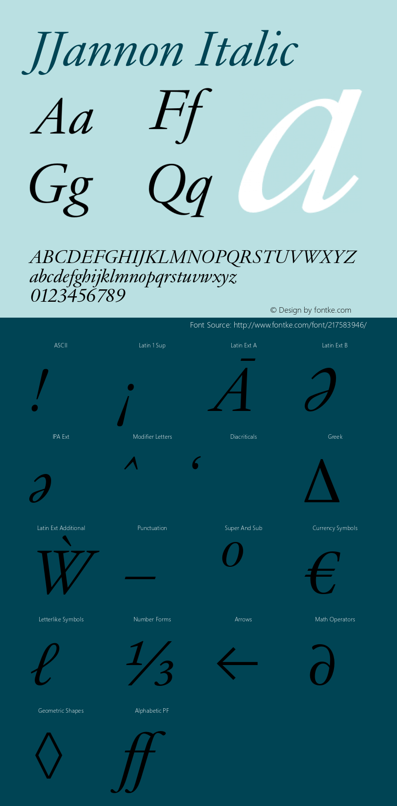 JJannon Regular Italic Version 1.002; build 0004图片样张