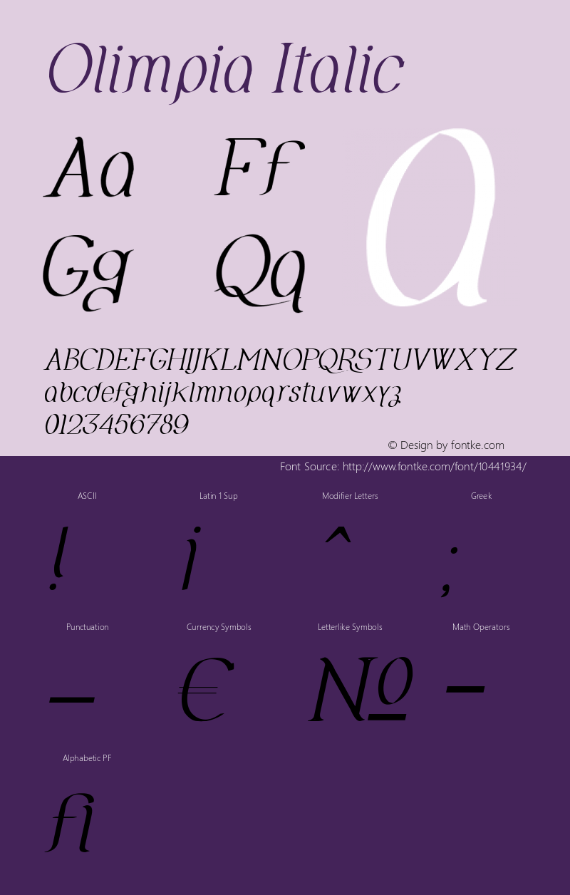 Olimpia Italic Version 1.00 July 13, 2012, initial release Font Sample