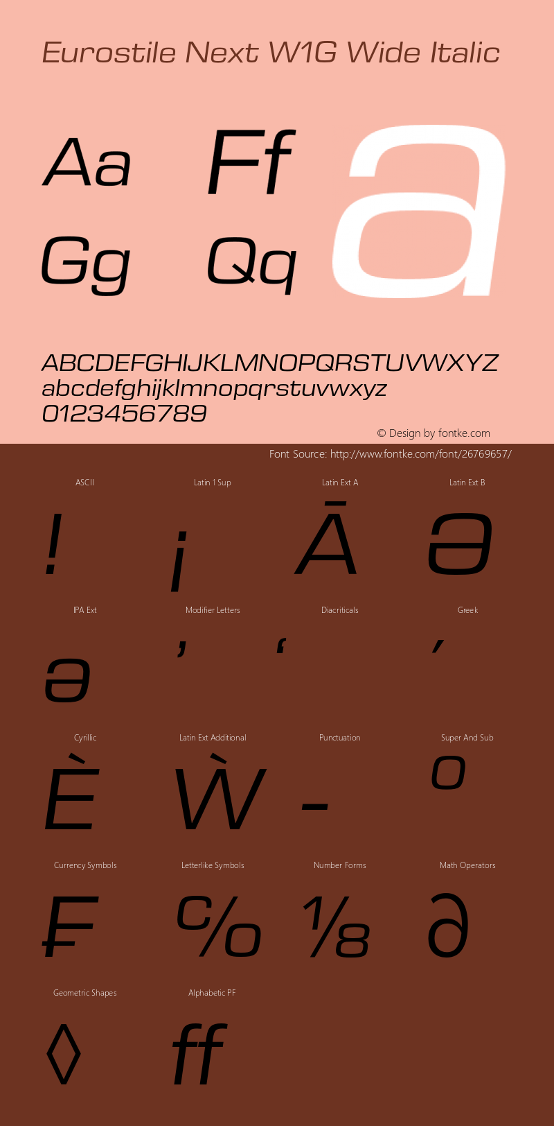 Eurostile Next W1G Wide Italic Version 1.00 Font Sample