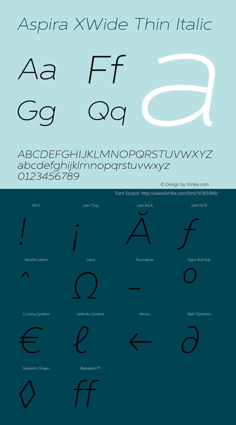 Aspira XWide Thin Italic Version 1.05          UltraPrecision Font Font Sample