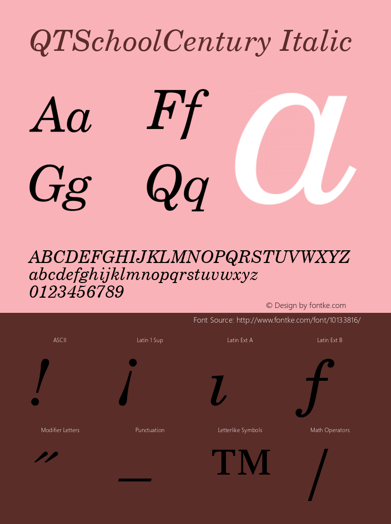 QTSchoolCentury Italic QualiType TrueType font  9/18/92 Font Sample