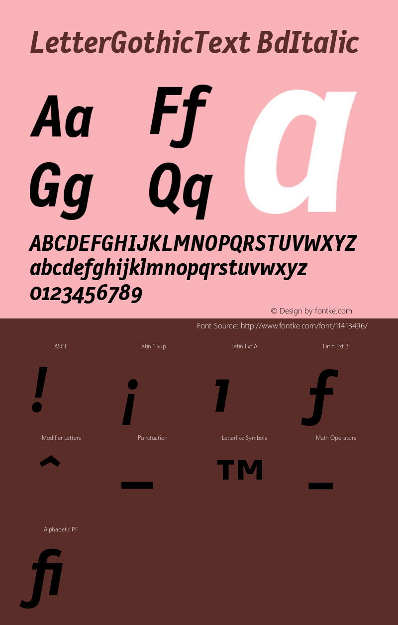 LetterGothicText BdItalic Version 001.000 Font Sample