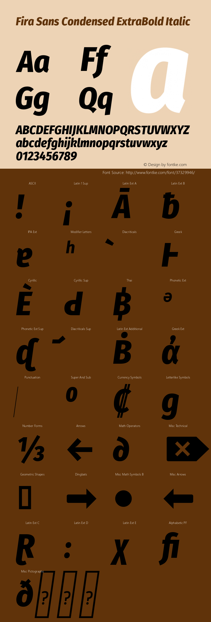 Fira Sans Condensed ExtraBold Italic Version 4.301 Font Sample